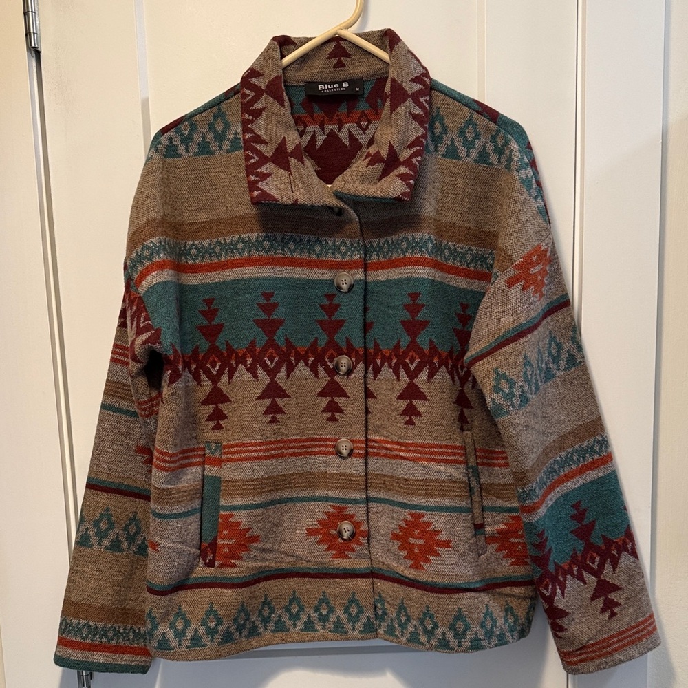 Blue B Women's Aztec Geometric Patterned Jacket size M